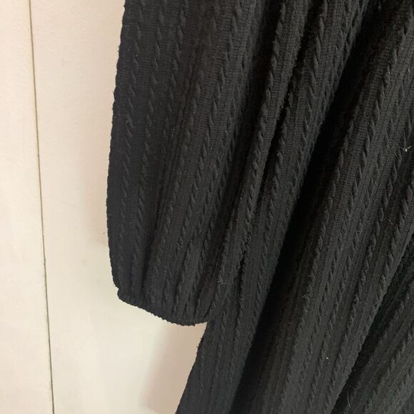 Womens Long Sleeve Knit Dress Square Neck Knee Length Casual Babydoll Black XS - Picture 7 of 7